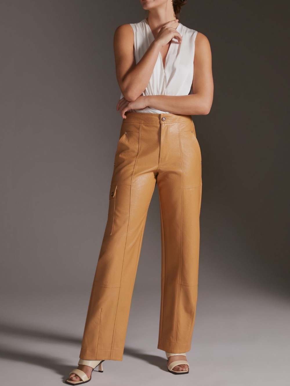 Anthroplogie Wide-Leg Faux Leather Utility Cargo Pants